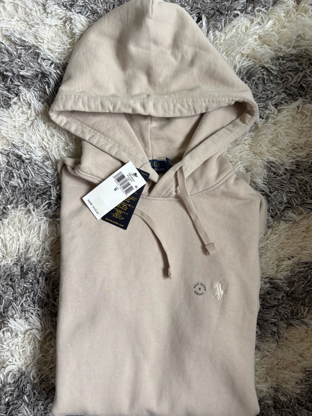 Ralph Lauren Beige Hoodie with Embroidered Pony - Size Small